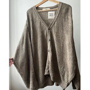 1990s Textured Slouchy Grandpa Sweater | Vintage Neutral knit Cardigan